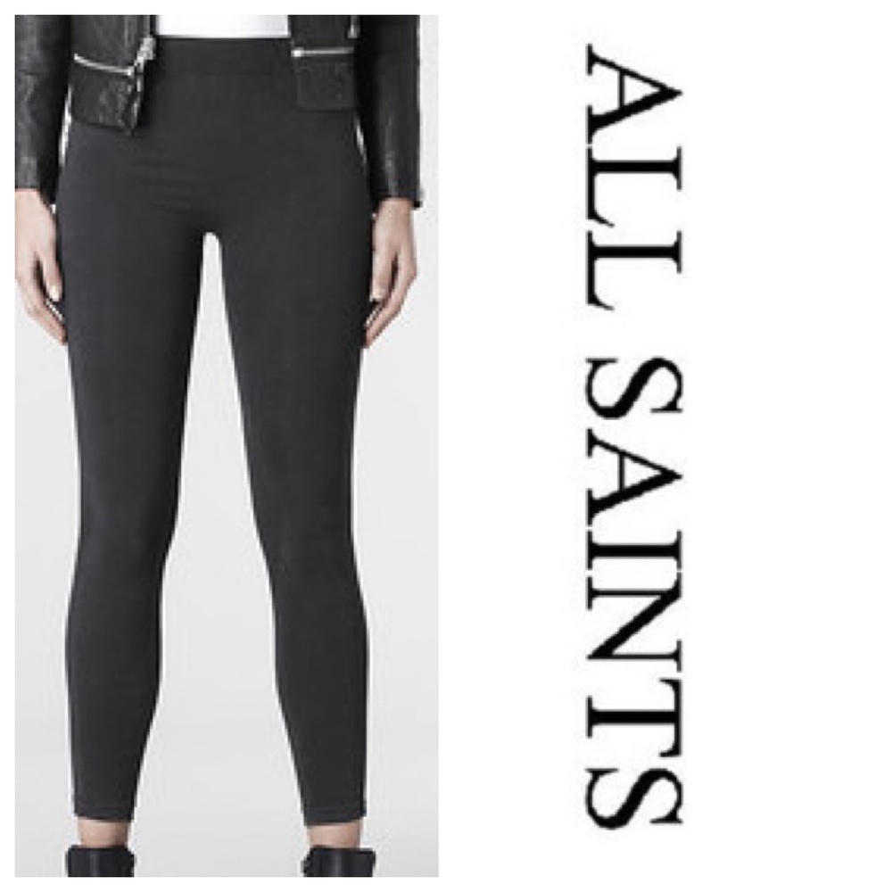 ALL SAINTS lambs leather grey moto leggings size 4